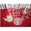 Image 2 : Clear glass candle sticks, vases, misc