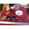 Image 1 : Cobalt blue in silver plated dishes, various glassware, RCMP plate