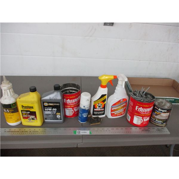 Prestone dot 3 brake fluid (full) + partial oils + misc nails