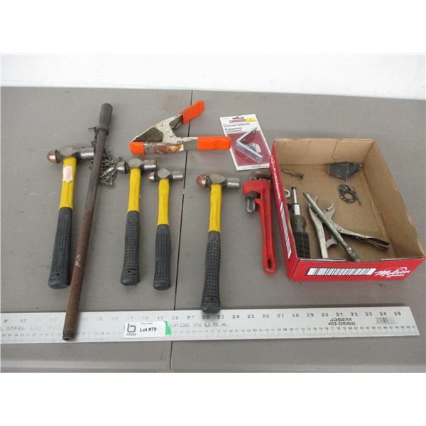 Hammers, pipe wrenches, hand tools
