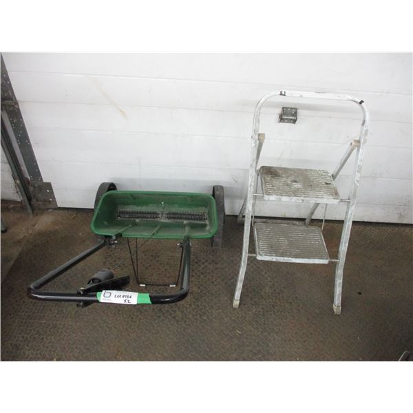 Grass seeder with step stool