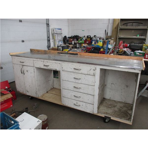 Workbench steel top on casters - 98L 22W 39T