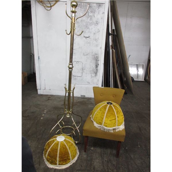 Vintage chair, coat stands, vintage lamp shade with tassels