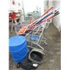 Image 1 : Shopping cart with copper sailboat wall hanger, storage bags, mops