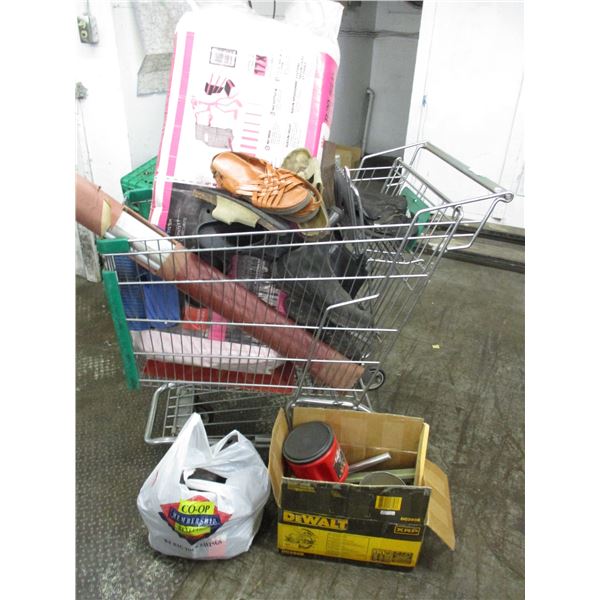 Shopping cart with blow in insulation, shoes, screws