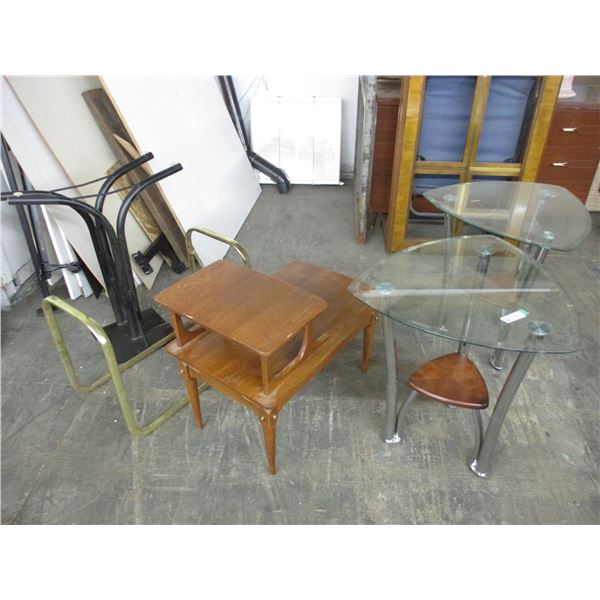 2 glass top end tables + furniture legs + end table