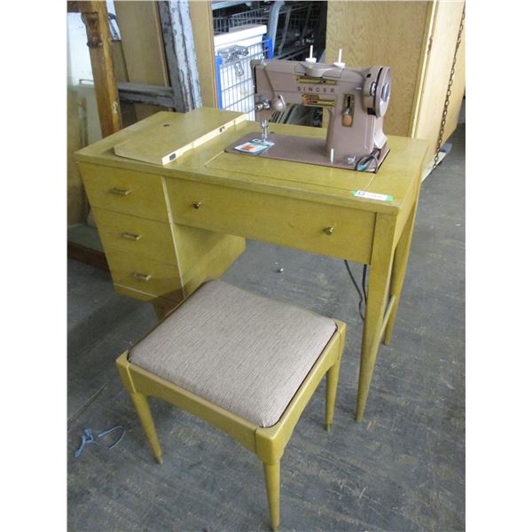 Singer sewing machine, accessories, cabinet, stool