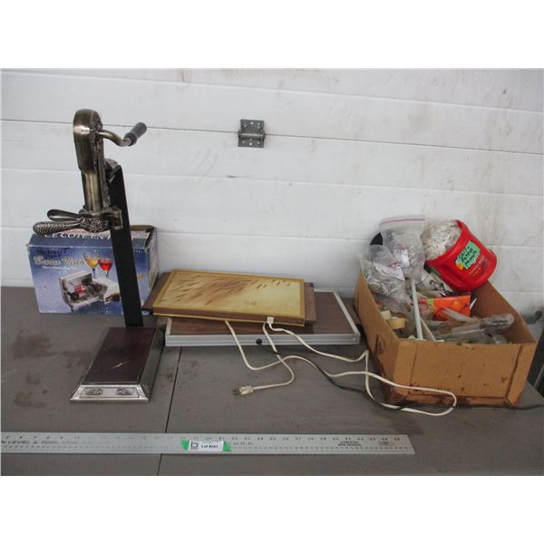 Hot plates (working), bottle corker, rebuilt pump