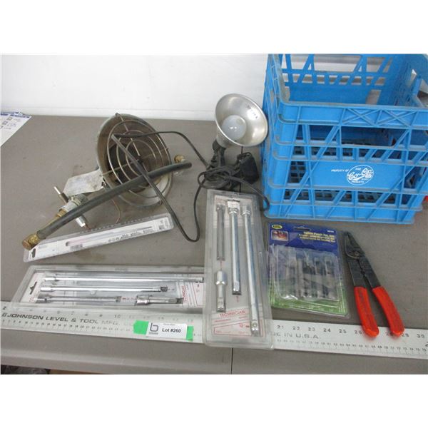 Propane heater, hollow punches, extension bars