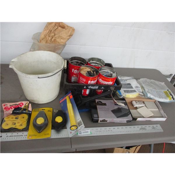 nails, chalk line, grill bricks