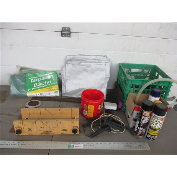 Tarps, mitre box, square