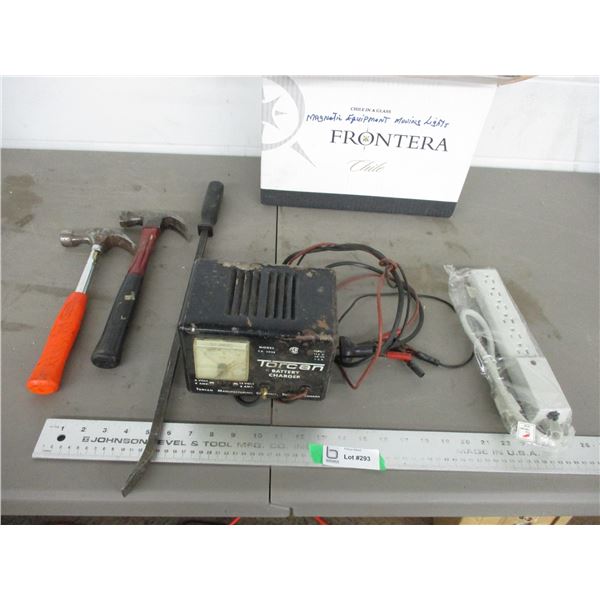Hammers, pry bar, battery charger