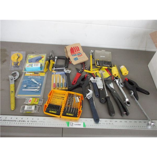Wrenches, clamps, drill bits, misc
