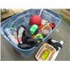 Image 3 : Plastic tote with gloves, bracket, household, dog toys