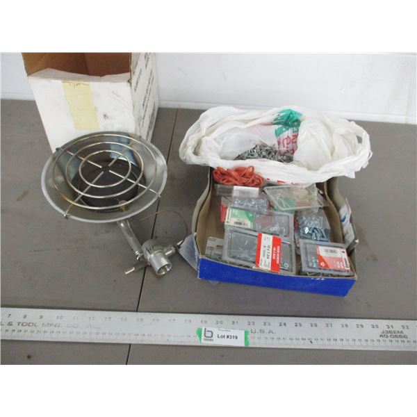 Propane heater, screws, nails