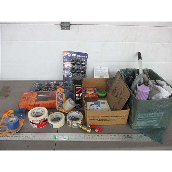 Masking tape, valve, mitre gauge, tarp grabber