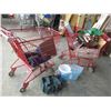 Image 1 : (2) Shopping carts - with tarp, exerciser, broom, misc