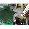 Image 5 : (2) Shopping carts - with tarp, exerciser, broom, misc