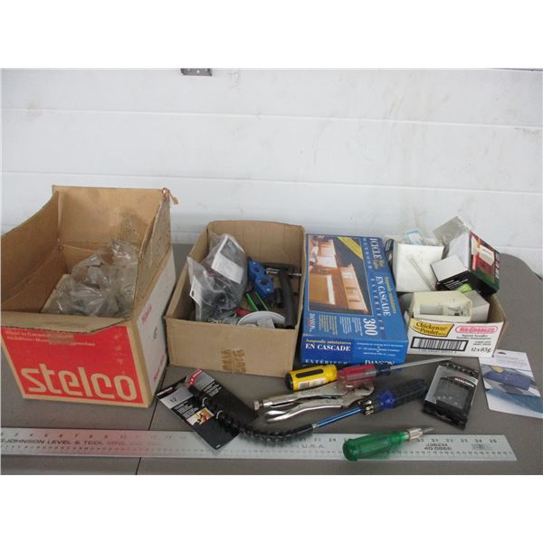 Nails, hand tools, Christmas lights, misc