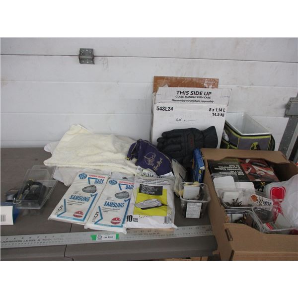 7-way adapter, vacuum bags, nails, misc