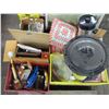 Image 2 : Pallet with esso olympic glasses, tire pump, coffee perk, canner, misc