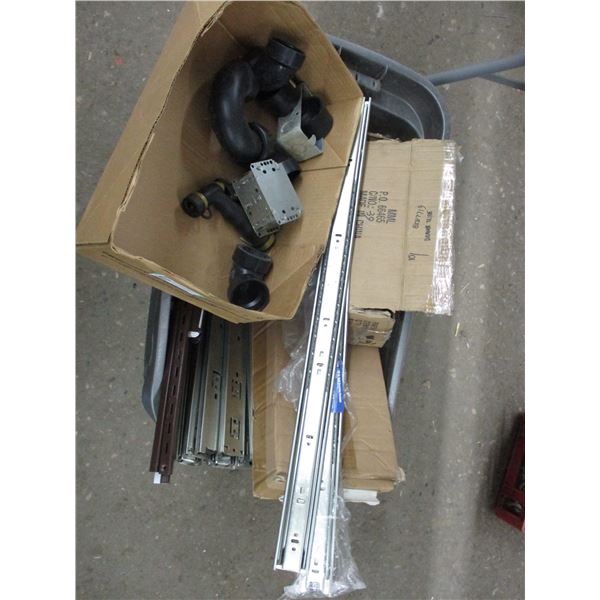 12" ball bearing drawer slides, plumbing supplies, misc