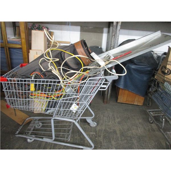 Shopping cart with metal, golf bag, rope