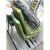 Image 3 : Pallet with garden tools, chairs, baseboard heater, misc
