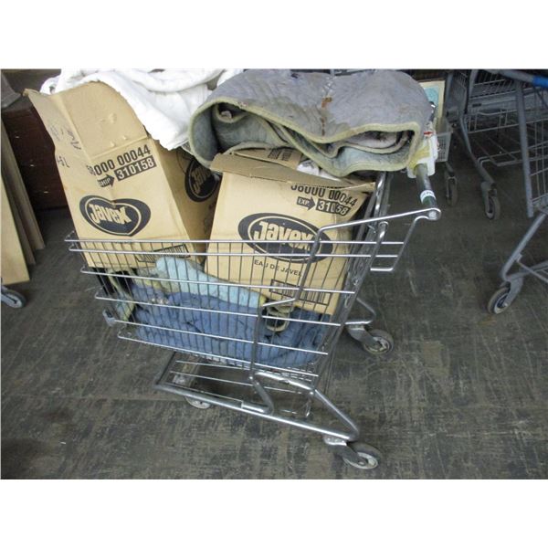 Shopping cart with blankets, misc