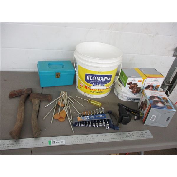 SAE stubby combination wrench set, solar lights, small axes