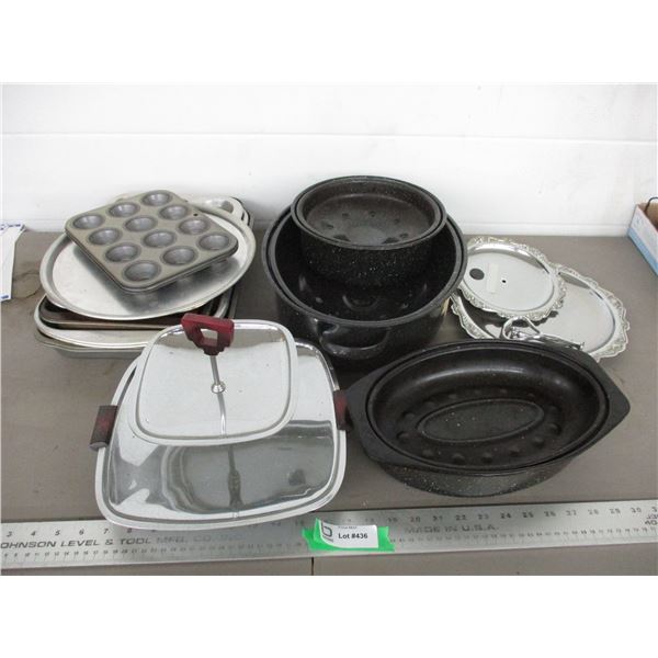 Roasters, serving trays, misc