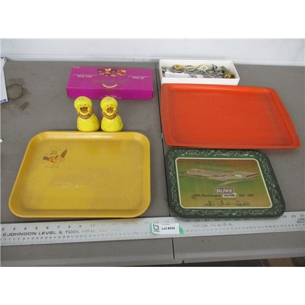 Robins donuts tray, collector spoons, gingerbread S&P shakers