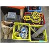 Image 2 : Pallet, small filing cabinet, nails, sand bags, motor, crates with misc