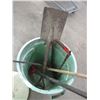 Image 4 : Garbage can with 2 rakes, bucksaw, shovels