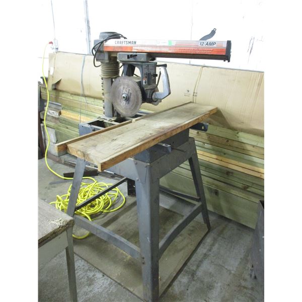 Craftsman 12 amp radial arm saw (working), no guard, on stand