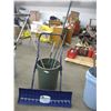 Image 1 : Garbage can with rake, hoe, snow pusher, plant stand