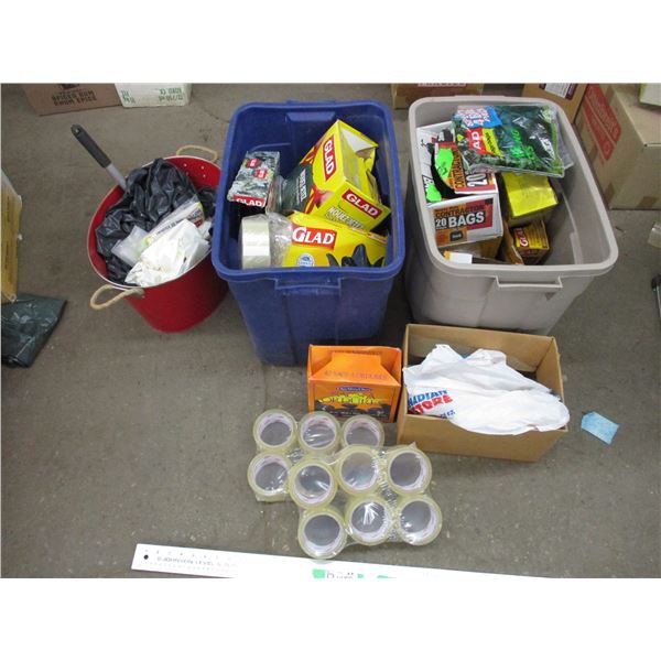 (2) totes, garbage bag, tape
