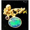 Image 2 : 18K Solid Yellow Gold Ladies Ring w/Luminous Black Opal & Genuine Ruby