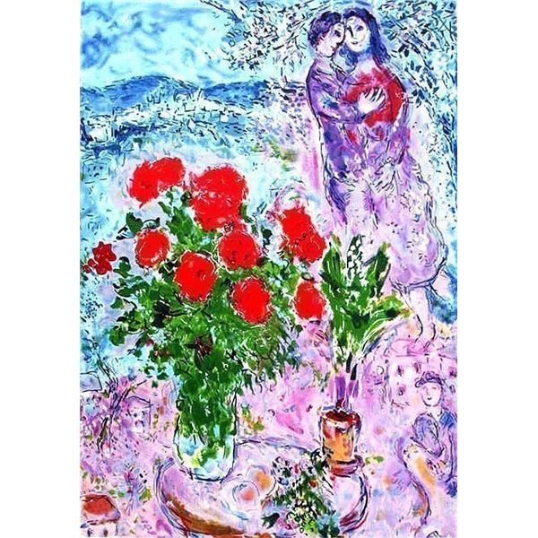 Chagall 'Red Bouquet  Ltd Edition Plate Signed Lithograph W/COA, 32 x24 