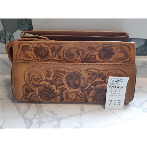 Vintage Embossed Leather Purse Cat A