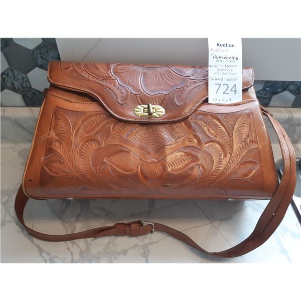 Vintage Avelar's Embossed Leather Bag Cat A