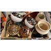 Image 2 : 2 TRAYS OF BAKEWARE, GLASS CARBOY, POTTERY VASE, YETI THERMOS