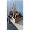 Image 1 : BOX OF HALLOWEEN DECOR INCLUDING 57" SCARECROW AND METAL PUMPKINS
