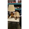 Image 1 : AMBER GLASS TABLE LAMP AND HANGING LIGHT