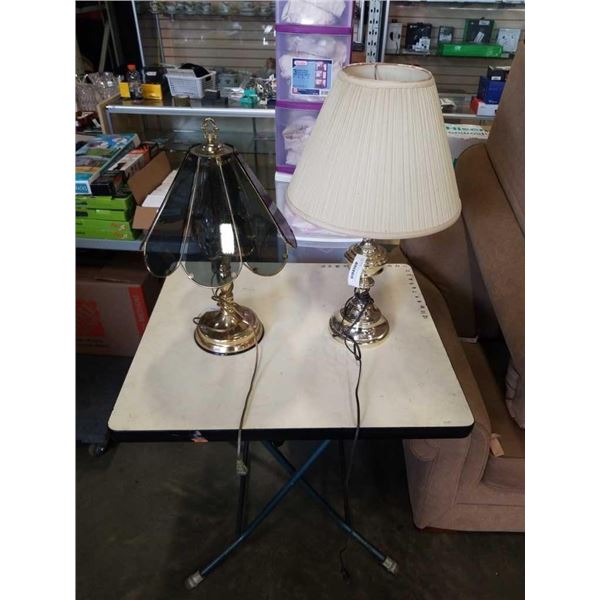 SMOKE GLASS TABLE LAMP AND BRASS TABLE LAMP