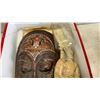 Image 7 : CARVED MASK, EASTERN STATUE, LIQUOR BOTTLE AND VINTAGE SEED SOWER