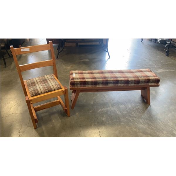 RUSTIC WOOD BENCH AND CHAIR