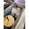 Image 2 : BOX OF 2 TIER CAKE SEVER, WOODEN BIRDHOUSE, TABLE COVERS AND MORE