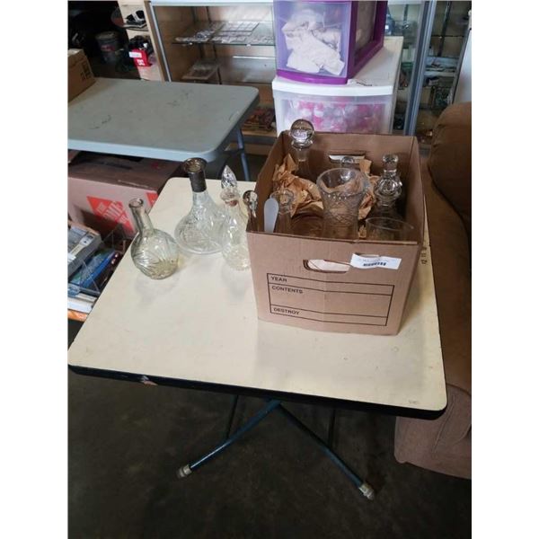 BOX OF CRYSTAL DECANTERS, VASES