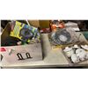 Image 1 : BOX AND 2 TRAYS OF ROPE, BRAIDED WATER LINES, WATER HOSES, LIGHT BULB FIXTURES